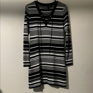 Gray,black and white striped dress size L